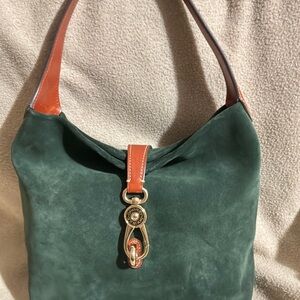 EUC Dooney & Bourke Suede Logo Lock Hobo, Color Olive Green or Forest Green